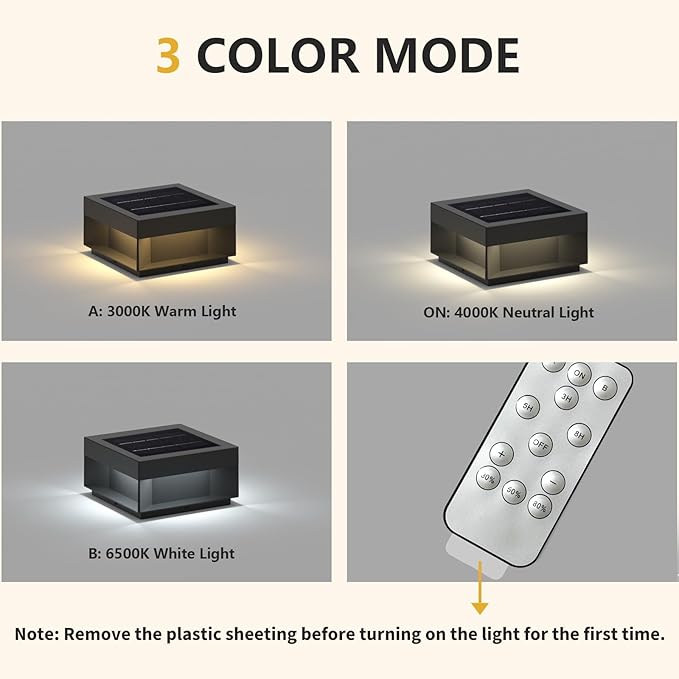 Modern Solar Landscape Post Light, 9.8" Outdoor IP54 Waterproof Luxury Fence Deck Pillar Cap Patio Garden Decoration Lantern Column Lamp with 3 Different Lighting Color