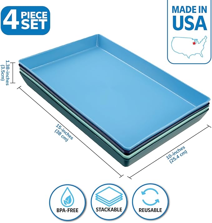 US Acrylic Coastal Plastic Serving Trays (Set of 4) 15??x 10??| Large Unbreakable Reusable Rectangular Party Platters | Serve Appetizers, Fruit, Veggies, & Desserts | BPA-Free & Made in USA