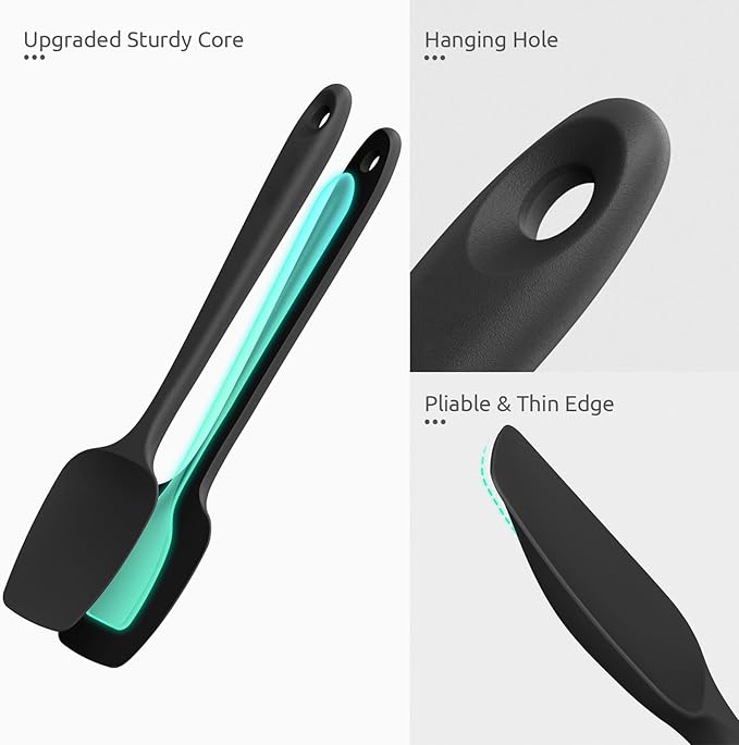 U-Taste Silicone Spoon Spatula Set, 600쨘F High Heat Resistant Food Grade Flexible Rubber Scraper, Cooking Mixing Baking Kitchen Utensils Set of 3 (Black)