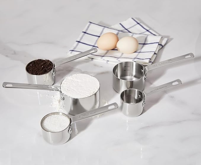 KEAWELL Premium 5-Piece Measuring Cups Set ??/4, 1/3, 1/2, 2/3, and 1 cup-18/10 Stainless Steel - Upscale, Durable, Stackable, Dishwasher Safe (Silver, 5PC Measuring Cups)