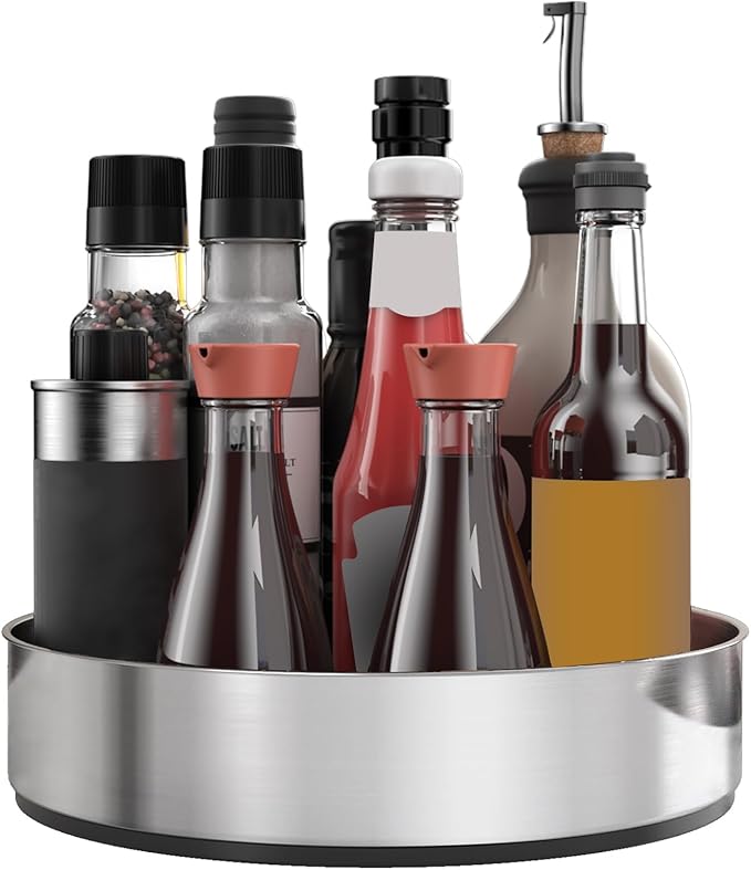 VAEHOLD Lazy Susan Turntable Spice Rack Organizer for Kitchen Cabinet, Storage Tray for Fruit, Snacks, Salad - Organizer for Cupboard, Pantry, Bathroom, Table, Cosmetic (Silver, 7 1/2?섃?