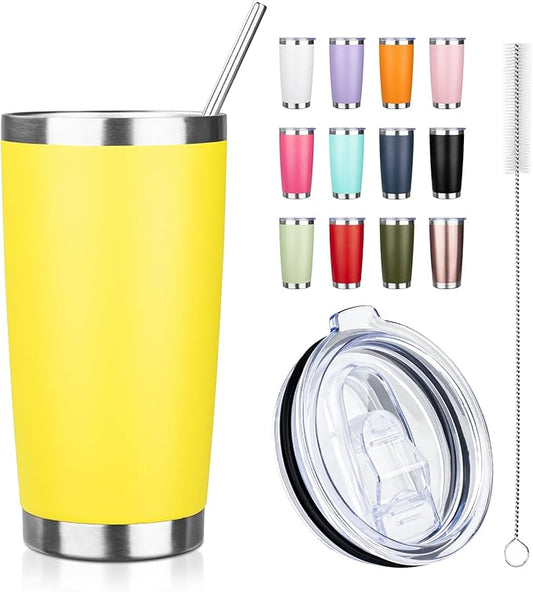 ATIKZHE 20oz Tumbler with Straw and Brush, Stainless Steel Vacuum Insulated tumbler, Double Wall Insulated Coffee Tumbler for Outdoor, Home, Travel,Office (Buff,1pcs)