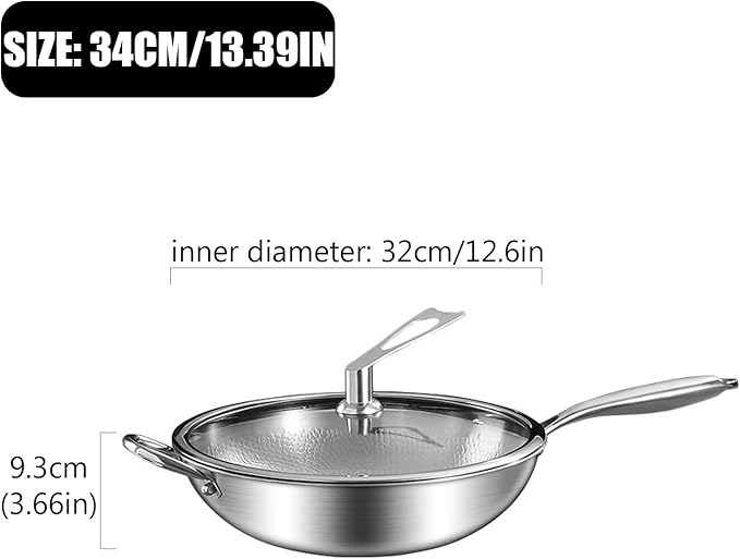Titanium Hammered Wok with Double Handles, Frying Pans Nonstick, Non-Stick Wok, Scratch-Resistant Non Stick Titanium Pans for Cooking,13.39IN