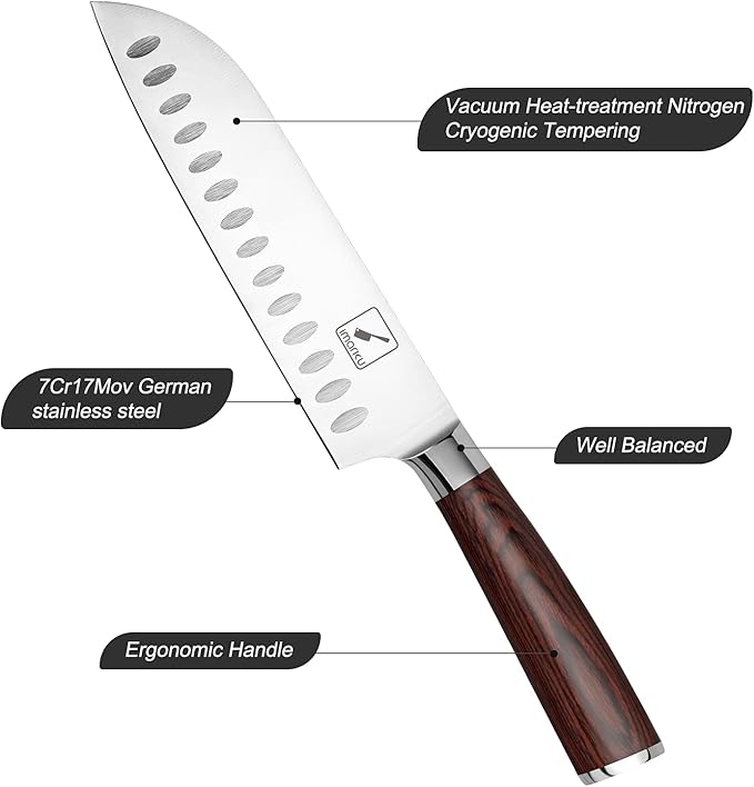 imarku Santoku Knife 7 inch Kitchen Knife Ultra Sharp Asian Knife Japanese Chef Knife, German HC Stainless Steel 7Cr17Mov, Ergonomic Pakkawood Handle, Christmas Gifts for Women/Men, Red