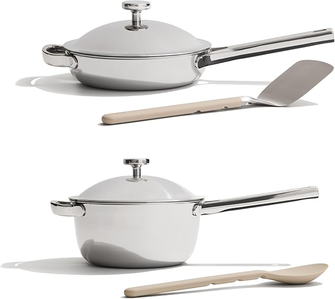 Our Place Titanium Pro Mini Cookware Duo ??Always Pan & Perfect Pot with Nonstick No-Coating Technology | Tri-Ply Titanium & Stainless Steel | Safe for Oven, Induction & Cooktops up to 1000째F | Chrome
