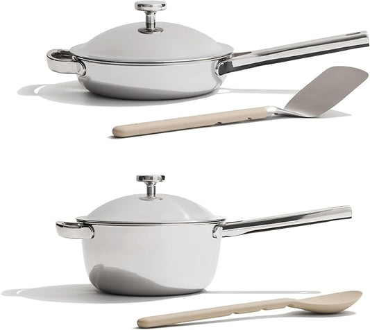 Our Place Titanium Pro Mini Cookware Duo ??Always Pan & Perfect Pot with Nonstick No-Coating Technology | Tri-Ply Titanium & Stainless Steel | Safe for Oven, Induction & Cooktops up to 1000째F | Chrome
