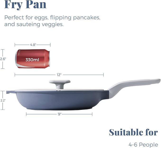 PRICUSIS Nonstick Ceramic Frying Pan with Lid, 8/10/12 Inch, Metal Utensil Safe, PFOA & PFAS Free, Scratch & Stain Resistant Skillet, Oven & Dishwasher Safe, Induction Compatible ??Gray (12-Inch)