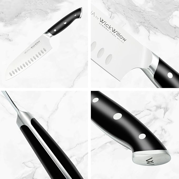 7 Inch Santoku Knife ??Razor Sharp German Steel Kitchen Knife for Chopping, Slicing & Mincing ??Hollow Edge Vegetable Knife with Full Tang & Ergonomic Handle ??Gift Box Included ??Velina Series
