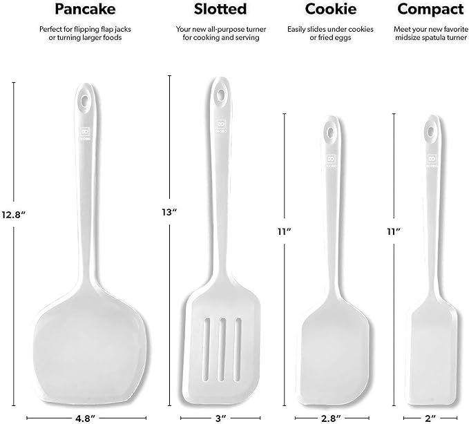 New DI ORO Seamless Series Moda 4-Piece Silicone Turner Spatula Set - 600째F Heat-Resistant Flexible Kitchen Spatulas for Nonstick Cookware - Flippers for Eggs & Pancakes - Utensils for Cooking (Stone)