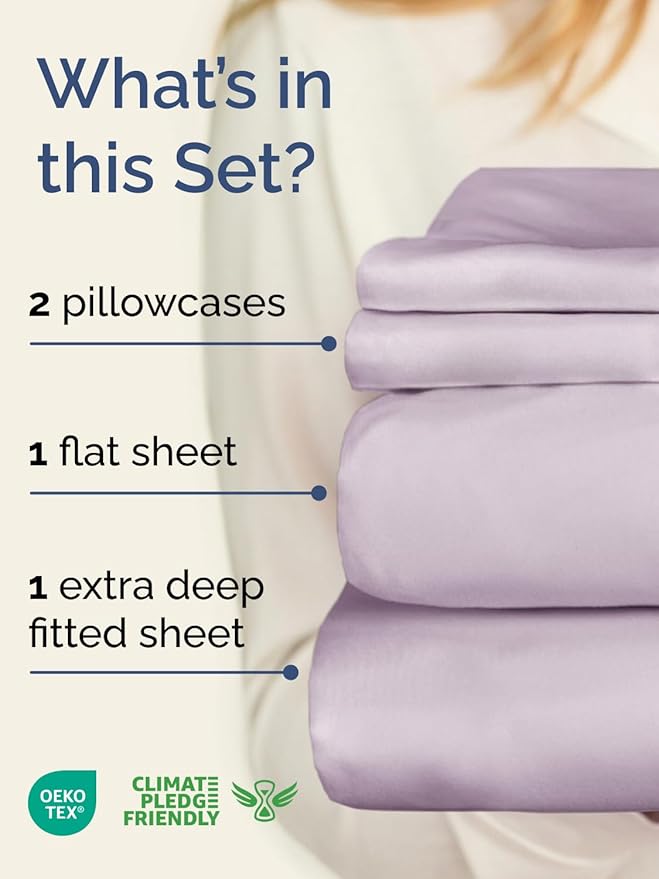 Extra Deep Pocket Full Sheets - 4 Piece Breathable & Cooling Bed Sheets - Hotel Luxury Sheet Set - Soft, Wrinkle Free & Comfy - Easily Fits Extra Deep Mattresses - Deep Pocket Light Lavender Sheets