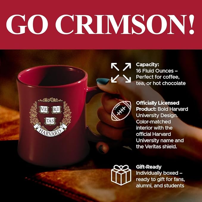 Harvard Crimson Ceramic 16oz Sculpted Mug ??Official Team Logo Coffee Cup ??Handwash Recommended ??Individually Boxed