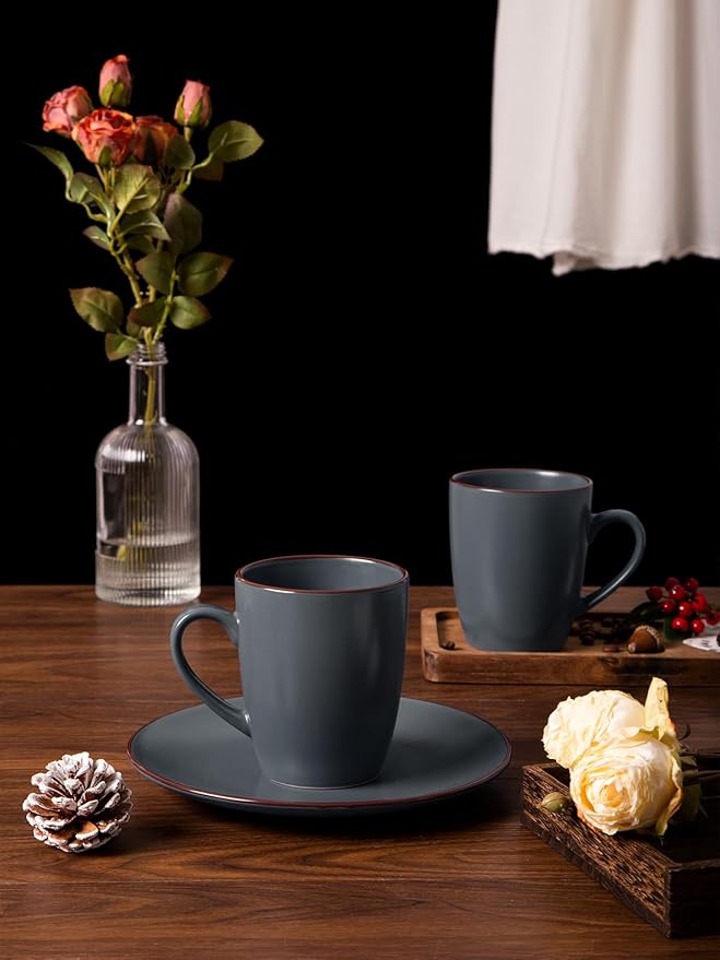famiware Venus Coffee Mugs for 6, 14 oz Mug Set, Dringking Cup with Handle for Coffee, Tea, Cocoa, Milk, Charcoal