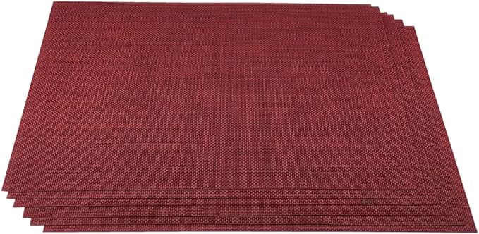 WAZAIGUR Placemats,Easy to Clean Crisscross Woven Vinyl Place Mats Durable Non-Slip Heat Resistant Table Mats,Placemats for Kitchen Table Set of 6,Red