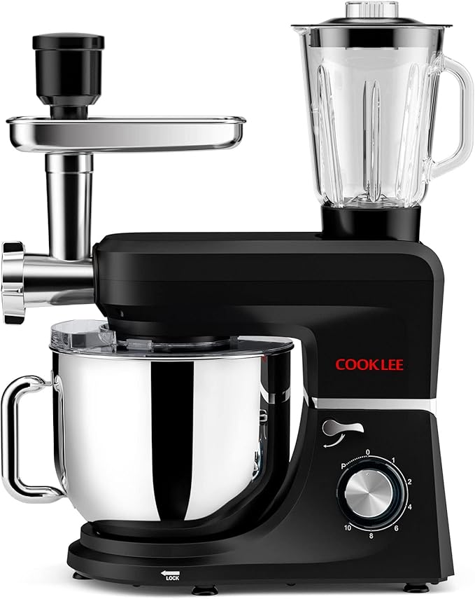 COOKLEE 6-IN-1 Stand Mixer, 8.5 Qt. Multifunctional Electric Kitchen Mixer with 9 Accessories for Most Home Cooks (Black1)