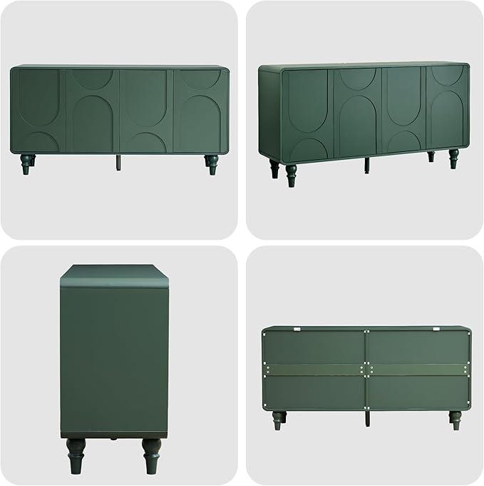 Mid Century Modern Sideboard Buffet Cabinet with Storage, Kitchen Sideboard Credenza Storage Cabinet with Doors and Shelves for Home Coffee Bar, Dining Room, Office, Entryway - Green
