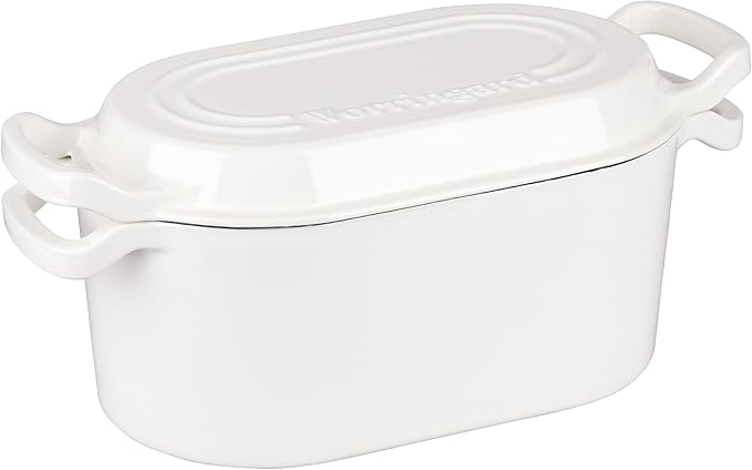 Oval Dutch Oven Pot with Lid, Enamel Coating Cast Iron Bread Pans for Homemade Sourdough Bread Baking, Cooking, 4 Quart, White
