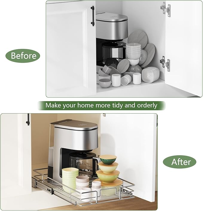 LOVMOR Pull Out Cabinet Organizer 14쩍" W x 21쩍" D, Kitchen Cabinet Pull Out Shelves Slide Out Storage