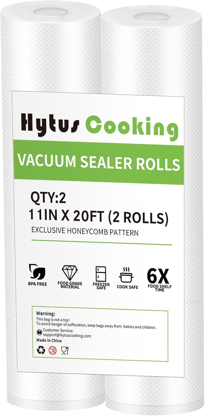 [2 Pack ] Vacuum Sealer Rolls Bags, 2 Rolls 11" x 20' Commercial Grade Food Bag Rolls for Storage Sous Vide, Durable Food Vac Bags for Storage and Sous Vide Cooking, BPA FREE