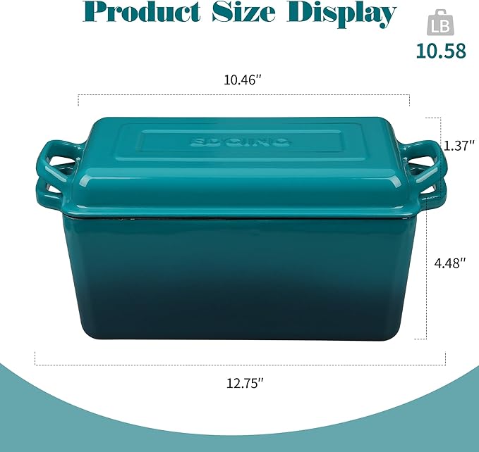 Enameled Cast Iron Dutch Oven, Oblong Bread Oven for Sourdough Bread Baking, Baking Pan, Dual Handles, Oven Safe, 4 Quart, Darkcyan