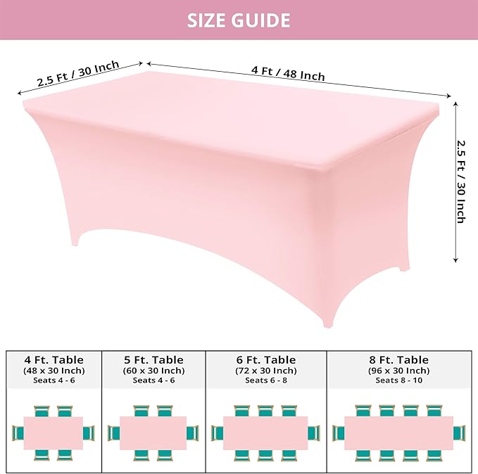 Utopia Kitchen Spandex Tablecloth 2 Pack [4FT, Pink] Tight, Fitted, Washable and Wrinkle Resistant Stretch Table Cloth Rectangle Cover for Trade Show, Weddings & Parties [48Lx30Wx30H Inch]