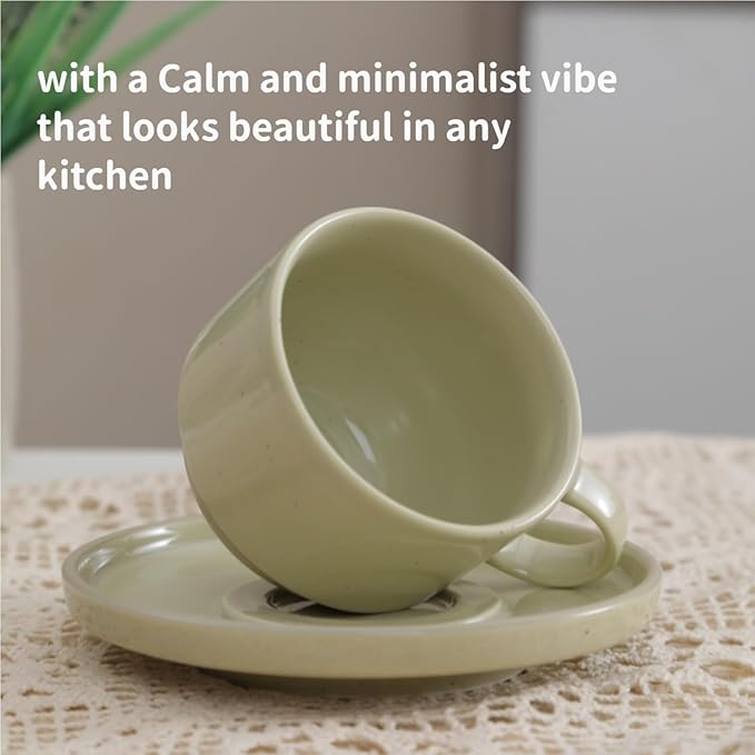Stackable 8oz Minimalist Handmade Ceramic Cappuccino Espresso Cup with Saucer ??Small Stoneware Coffee Mug, Lead-Free Latte Art Mug竊똇andmade Pottery tea mug or tea cup (Glossy Apricot)