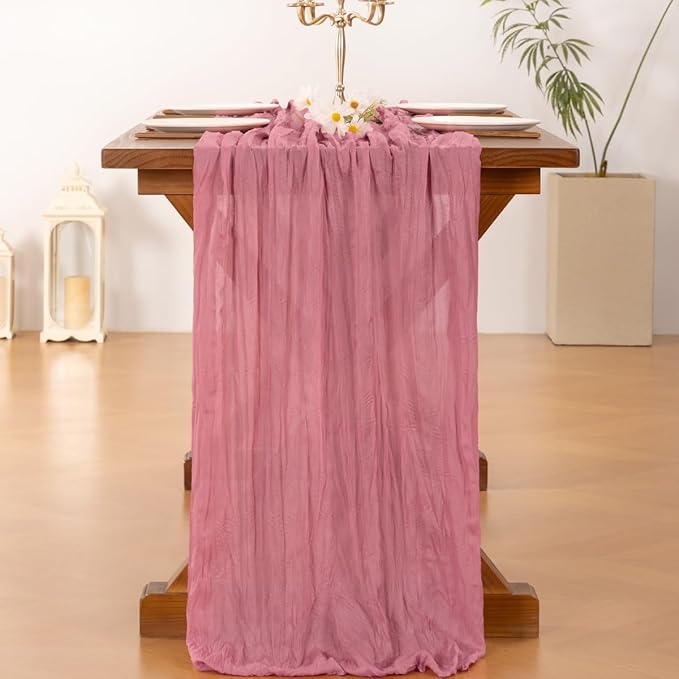 Socomi 10pcs Mauve Cheesecloth Table Runner Boho Rustic Gauze 120 inch 10FT Cheese Cloth Runner for Wedding Party Baby Shower Birthday Home Decor Holiday Decorations