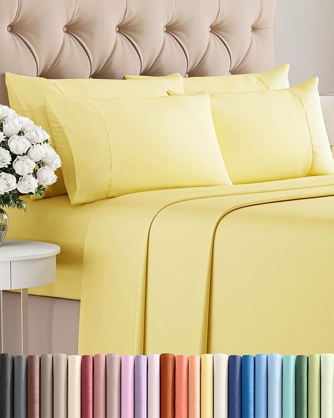 Full 6 Piece Sheet Set - Cooling & Breathable Bed Sheets - Hotel Luxury Bed Sheets for Women, Men, Kids & Teens - Comfy Bedding w/Deep Pockets & Easy Fit - Soft & Wrinkle Free - Full Yellow Sheets
