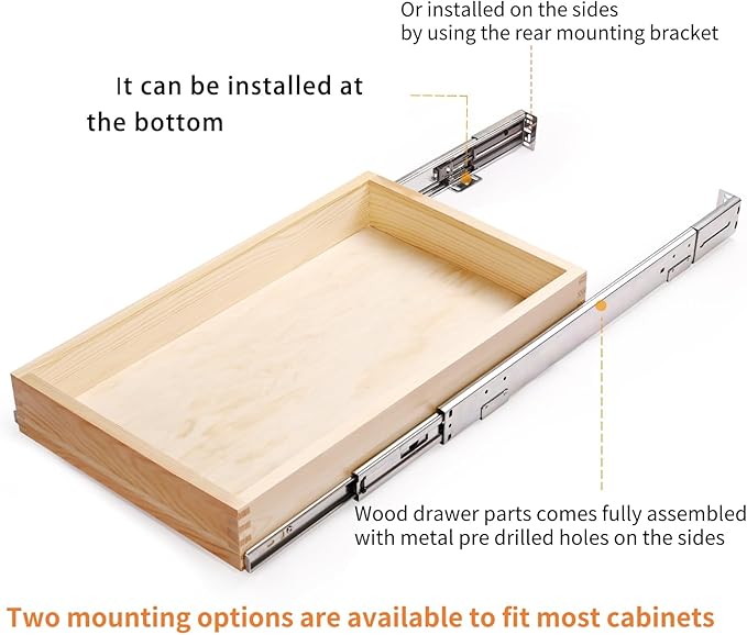 16?쓂 x 21?쒭 x 3?섃섽 Soft Close Slide Out Wood Drawer Organizer for Kitchen, Finished, (Cabinet Opening>17.5 inches for Bottom Assembly, Opening= 17 inches for Side Assembly)