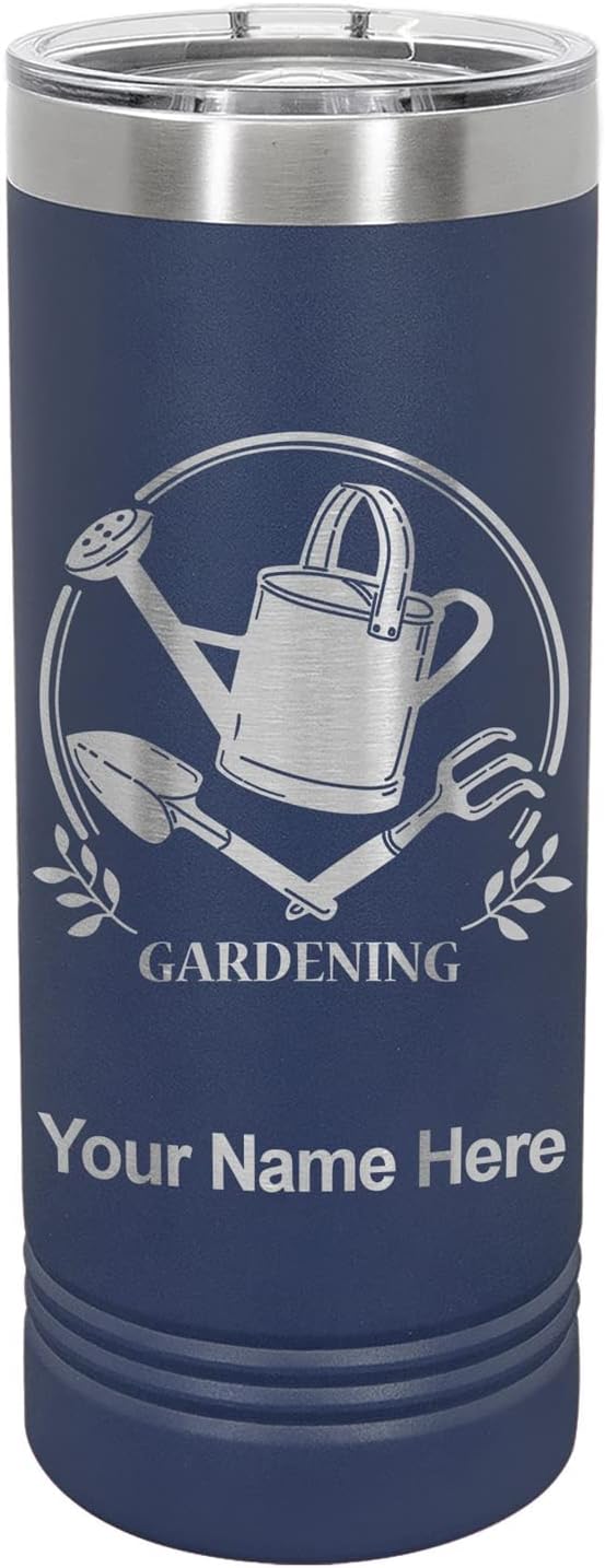 LaserGram 22oz Vacuum Insulated Skinny Tumbler, Gardening, Personalized Engraving Included (Navy Blue)