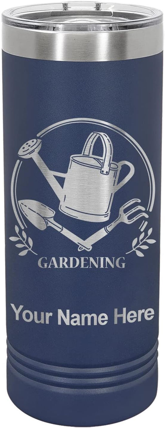 LaserGram 22oz Vacuum Insulated Skinny Tumbler, Gardening, Personalized Engraving Included (Navy Blue)