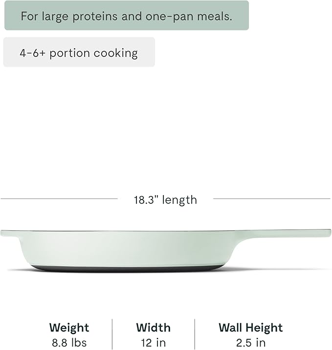 Caraway Cast Iron Skillet - 12??Enameled Cast Iron Pan With 3 Layer Enamel Coating - No Seasoning Required - Compatible With All Stovetops - Free From Forever Chemicals - Light Mist