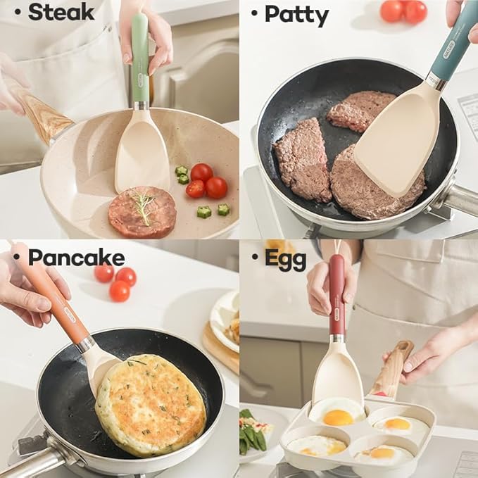 Silicone Small Spatula for Cooking Flexible Turner with Solid Inner Core and Heat Resistant Nylon Handle Ideal Spatula for Non-Stick Cookware