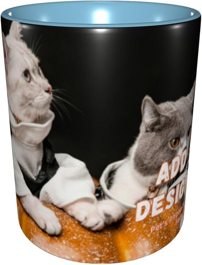 Customizable Mugs and Coffee Cups with Various Creative Designs Customize Your Photos Images Texts Partial or Full-Size Printing (Full-Width, Sky Blue)