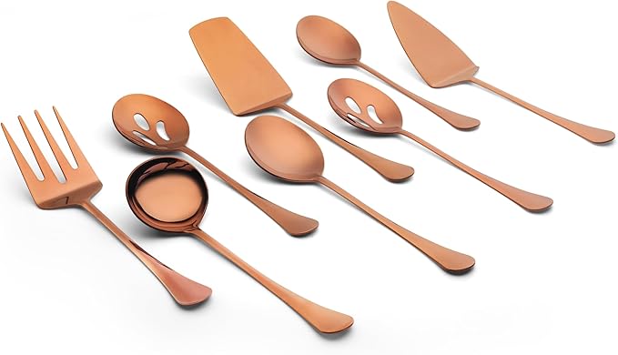 Avador짰 Premium Set of 8 Stainless Steel Hostess Serving Utensil Tool Set for Weddings | Buffer | Party | Kitchen | Restaurants (Rose Gold Plated)