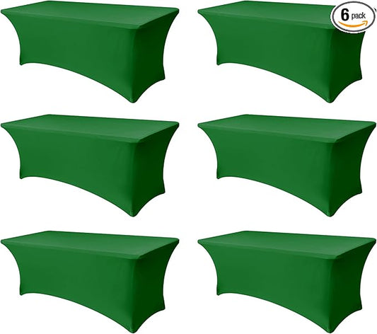 Enjoyidea Spandex Table Cloths for 8 Foot Rectangle Tables-6 Pack Fitted Stretch Green Table Covers-Elastic Christmas Tablecloth for Party, Vendor Booth Display, Banquet Buffet Event, Craft Trade Show