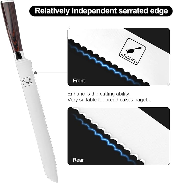 imarku Bread Knife, German High Carbon Stainless Steel Professional Grade Bread Slicing Knife, 10-Inch Serrated Edge Cake Knife, Bread Cutter for Homemade Crusty Bread, Christmas Gifts for Women Men