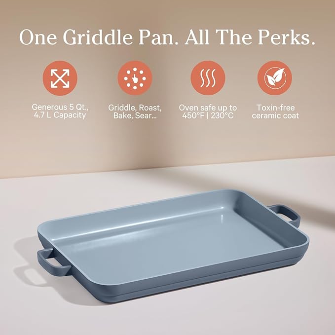 Our Place Griddle Pan - Versatile Nonstick Ceramic Sheet Pan & Stovetop Griddle | Toxin-Free, Dual-Use, with Ergonomic Handles | 5 Qt Capacity, Oven Safe up to 450째F | Blue Salt