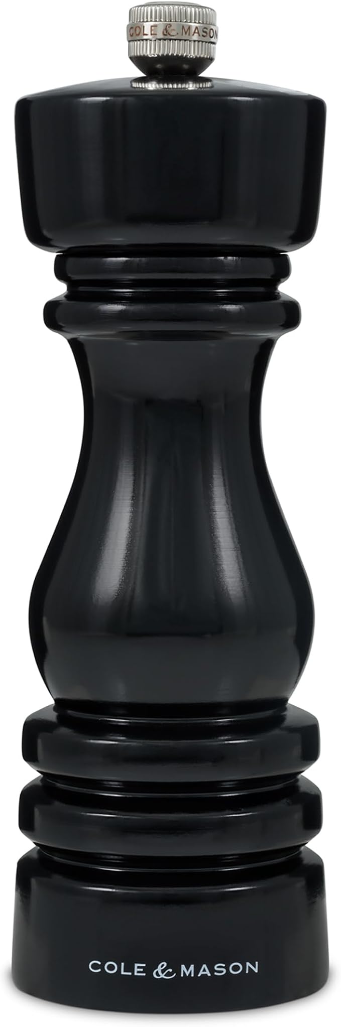 Cole & Mason London Refillable Spice Mill - Kitchen & Home Accessory - Table Black Pepper Grinder - Pepper Mill with Carbon Steel Mechanism - 7", Black Gloss