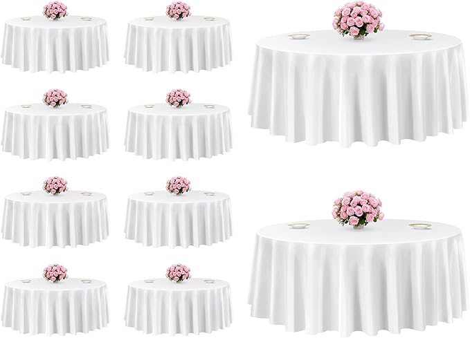 VEVOR White Round Tablecloths 10 Pack, 120 Inches in Diameter, Stain- & Wrinkle- Resistant, Machine Washable Table Clothes, Polyester Fabric Table Covers for Wedding, Party, Banquet, Formal Events