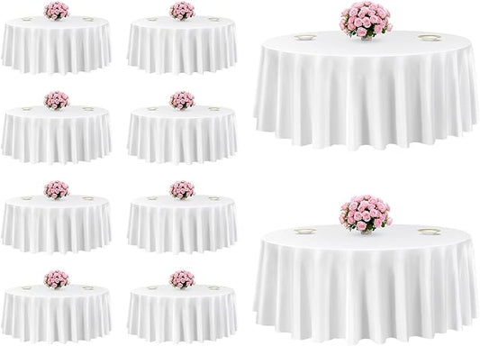 VEVOR White Round Tablecloths 10 Pack, 120 Inches in Diameter, Stain- & Wrinkle- Resistant, Machine Washable Table Clothes, Polyester Fabric Table Covers for Wedding, Party, Banquet, Formal Events