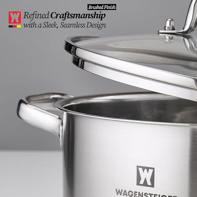 4.3 Quart Casserole Pot/Dutch Oven/Saute Pan, 3-Ply Stainless Steel with Aluminum Core, Tempered Glass Lid, Ergonomic Handles, All Cooktops Compatible (9.84" Diameter Casserole)