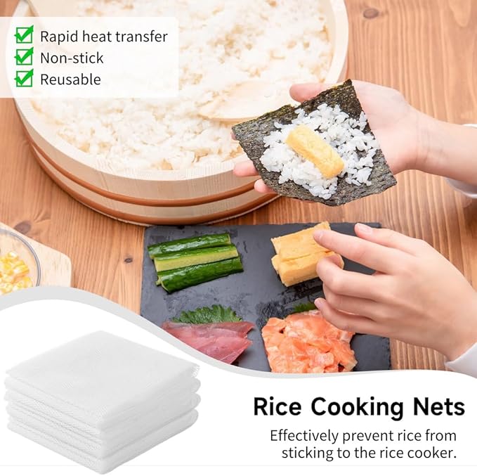4 Pcs Rice Net, Sushi Rice Cooking Net, 43.3"×39.4" Fine Mesh Rice Cooker Napkins, Reusable Tetoron Rice Nets