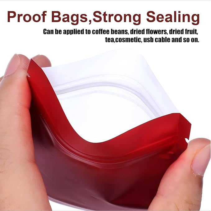 Blulu 100 Pieces Resealable Foil Proof Bags Scent Proof Flat Pouch Clear Smell Sealable Packing Bags Iridescent for Food Storage Snack Jewelry(3 x 4 Inch,Red)