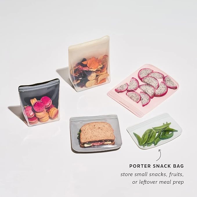 W&P Porter Silicone Reusable Storage Bag, Sandwich (10oz Flat), Slate, Food Storage Container, Microwave and Dishwasher Safe, Easy Cleaning