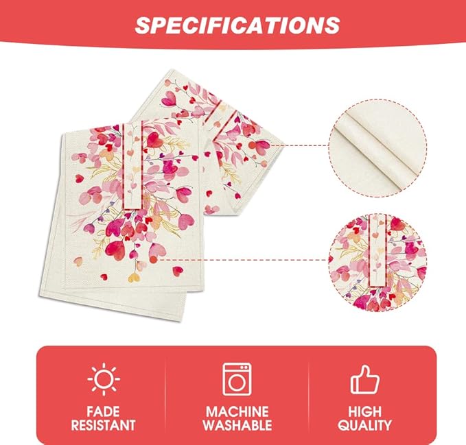 Artoid Mode Red Pink Heart Branch Valentine's Table Runner, Seasonal Leaf Kitchen Dining Table Decoration for Home Party Decor 13x36 Inch