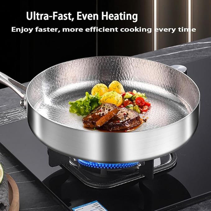 Titanium Hammered Pan Pro with Lid, Multifunctional Ultra-Durable Scratch-Resistant Non Stick, Even Heating for Cooking, Titaniums Nutri Pans Compatible with All Cooktops,9.44in/lid