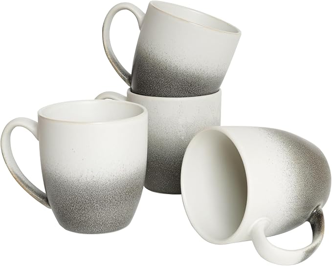 Bosmarlin Ceramic Coffee Mug Set of 4, 17 Oz, 3 Colors to Choose, Tea Cups, Dishwasher and Microwave Safe, Reactive Glaze??(Gradient Grey White, 17 Oz)