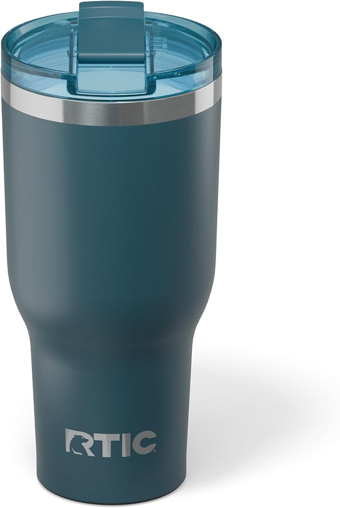 RTIC 40oz Essential Tumbler with Lid, Ceramic Lined, Insulated, Stainless Steel, Metal, Double Wall Vacuum-Insulation, Travel Cup for Iced Coffee, Tea, Hot and Cold Drink, Marine