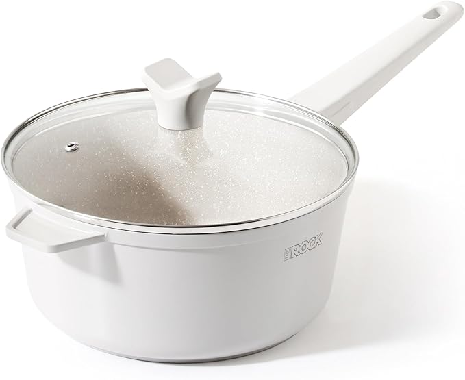 THE ROCK SOHO Ceramic Nonstick Saucepan with Lid, 3.3 Quarts Non Toxic Small Pot with PPG Fusion Pro Coating?밡othing Sticks, Never Warps, Lasts Longer, Induction Compatible, PTFE, PFOA&PFAS Free