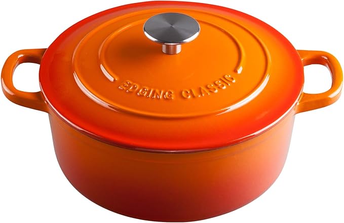Enameled Cast Iron Dutch Oven, 5.5 Quart, Round Cast Dutch Ovens Pot with Lid Dual Handle for Bread Baking, Oven Safe up to 500째F, Orange